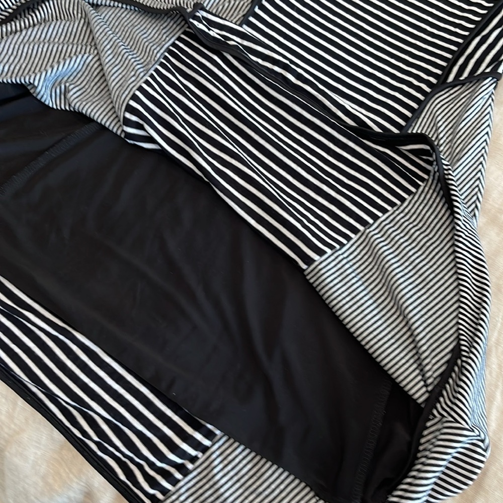 Sleeveless Striped Black and White Fit and Flare High Neck Dress - Picture 5 of 5